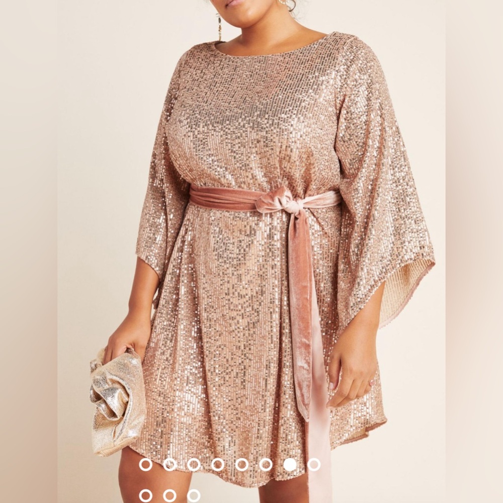 Anthropologie Starling Sequin Tunic Dress in Champagne Rose Gold Size 2X